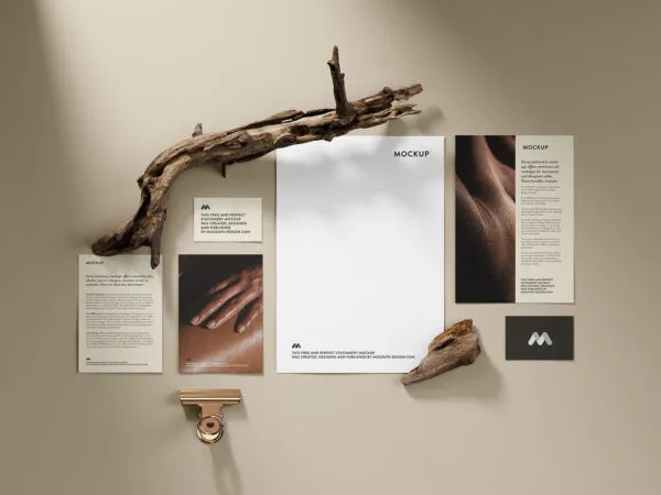 5 Shots of Stationery Mockup with Branches 1