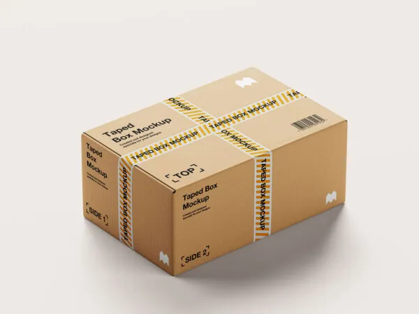 5 Shots of Taped Box Mockup 1