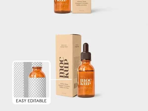 5 Sights of Amber Glass Dropper Bottle Mockups and Box 1