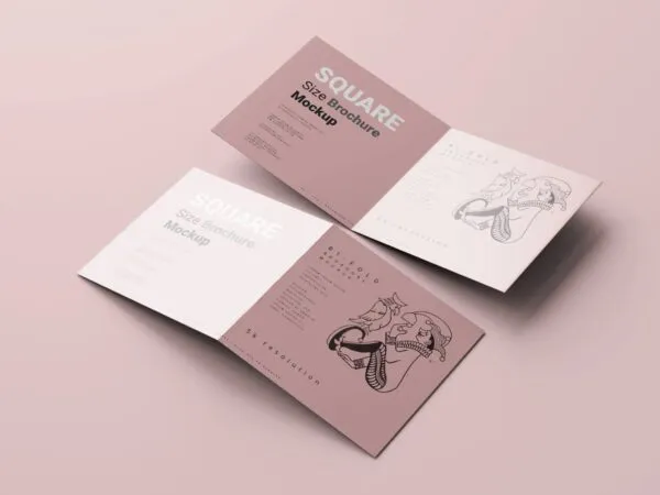 5 Square Bi Fold Brochures Mockups in Various Sights 1