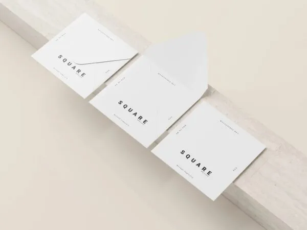 5 Square Envelopes Mockups in Perspective Visions 1