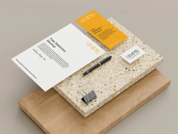 5 Stationery Mockups with Wood and Stone Tiles 1