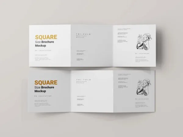 5 Tri Fold Square Brochure Mockups in Varied Sights 1