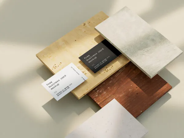 5 Varied Shots of Business Cards Mockups on Tiles 1