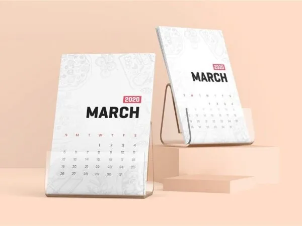 5 Visions of Desk Calendar Mockup with Plastic Stand 1