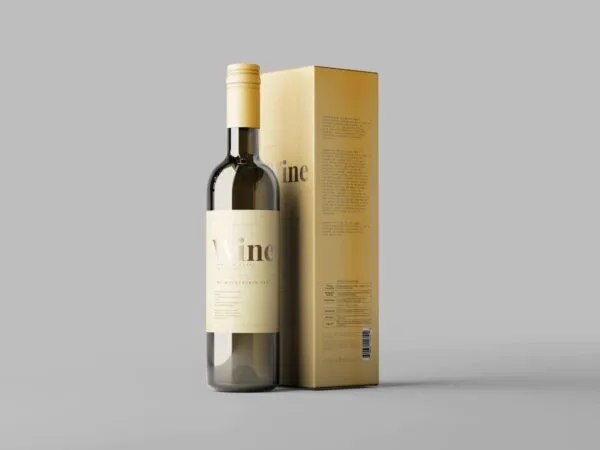 5 Wine Bottle Mockup with Box in Various Visions 1