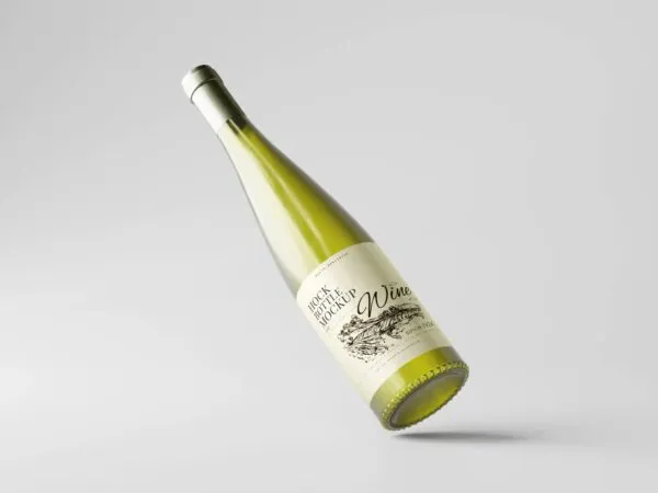 5 Wine Hock Bottle Mockups in Front and Perspective View 1