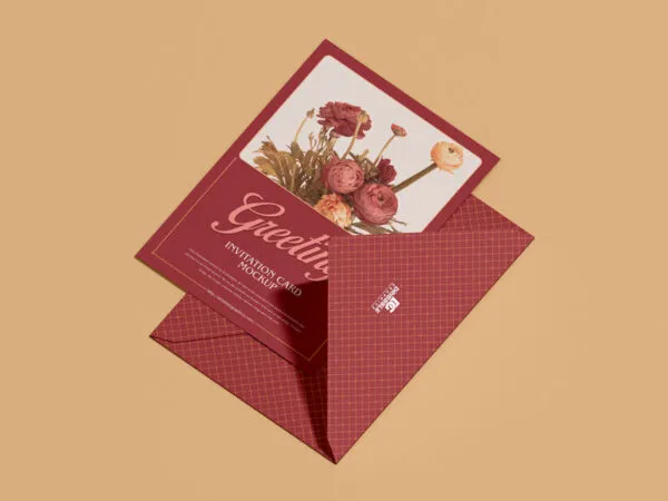 5×7 Greeting Invitation Card and Envelope Mockup 1