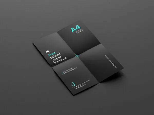 6 Different A4 Folded Paper Mockups with a Dark Theme 1