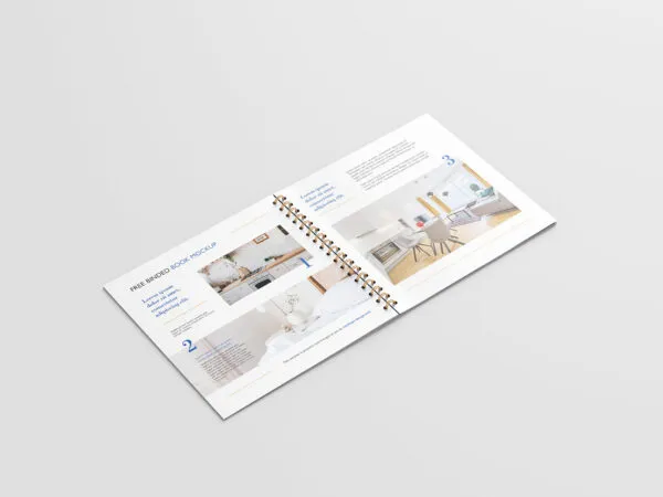 6 Mockups of a Square Spiral Bound Brochure Laid on the Surface 1