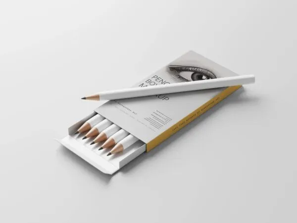 6 Pencil Box Mockups with Pencils in Varied Sides 1