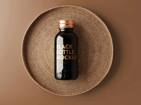 6 Small Black Glass Bottle Mockups in Varied Visions 1