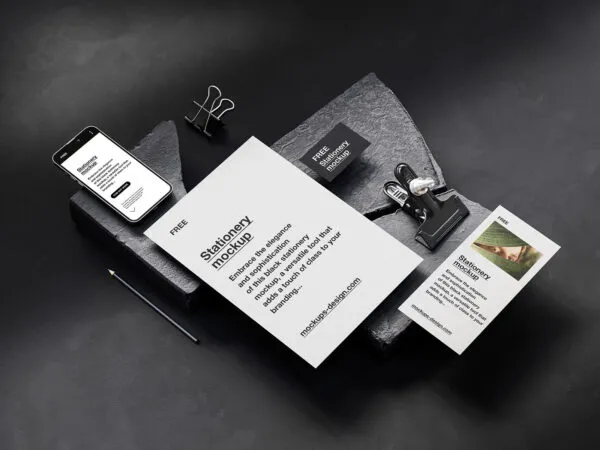6 Varied Visions of Stationery Mockup with Stones 1