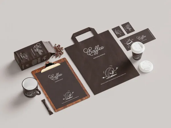 7 Coffee Branding Mockups of Business card Mug Paper and Bag 1