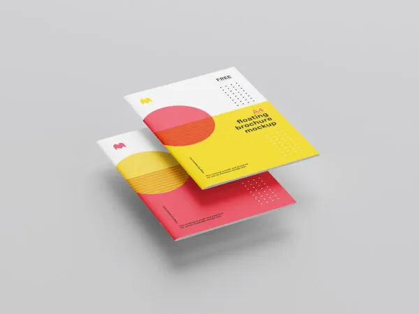 7 Mockups Featuring Floating A4 Brochure Booklet in Different Views 1