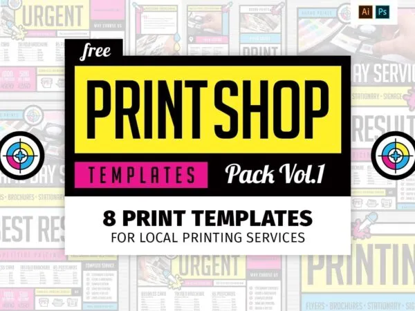 8 Colorful Print Shop Flyer Templates Pack 1