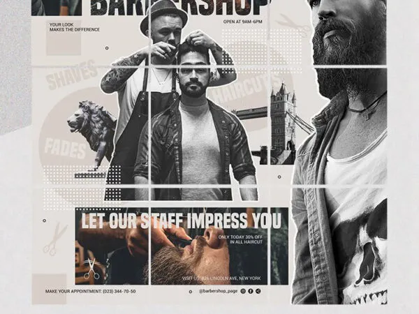 9 Black and White Barbershop Grid Flyer Instagram Post Templates 1