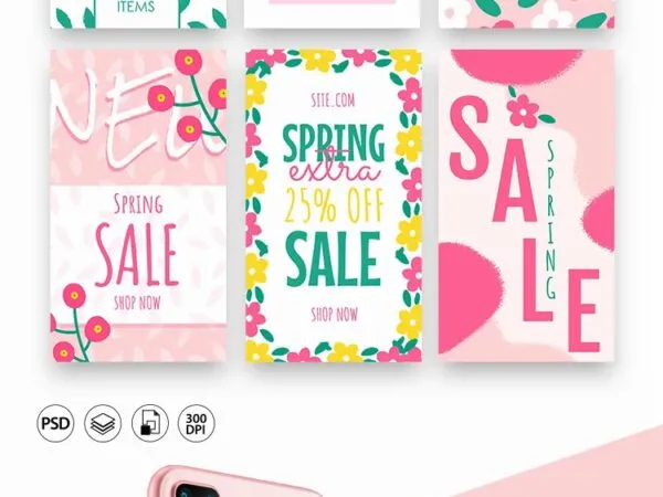 9 Pink Floral Spring Sale Flyer Instagram Stories Templates 1