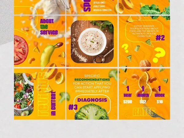 9 Yellow Nutritionology Flyer Instagram Grid Post Templates 1