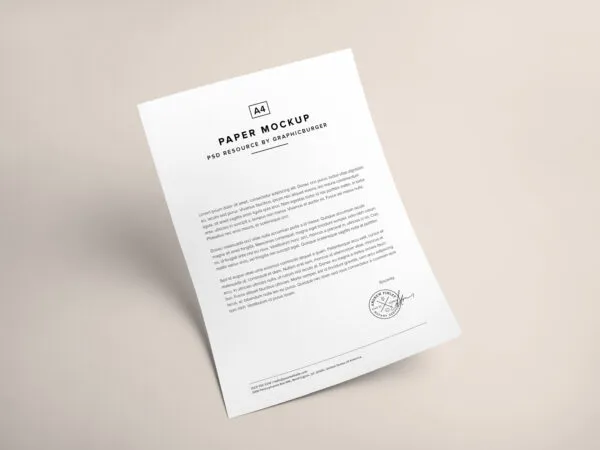 A Floating Tilted A4 Paper Mockup 1