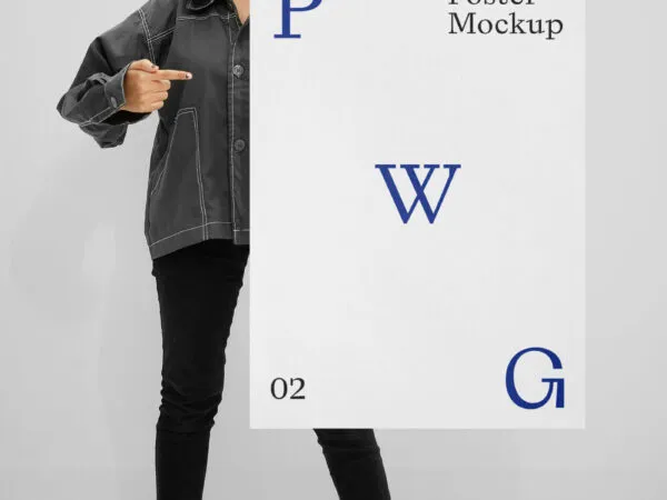 A Front View of a Women Holding Poster Mockup 1