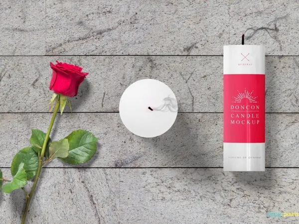A Pair of Candles with a Red Rose Mockup 1