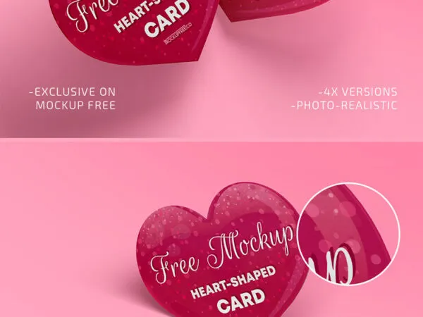 A Set of 4 Heart Shaped Cards in Different Angles Mockup 1