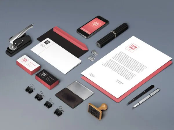 A Set of Corporate Stationery Branding Items in Perspective Mockup 1