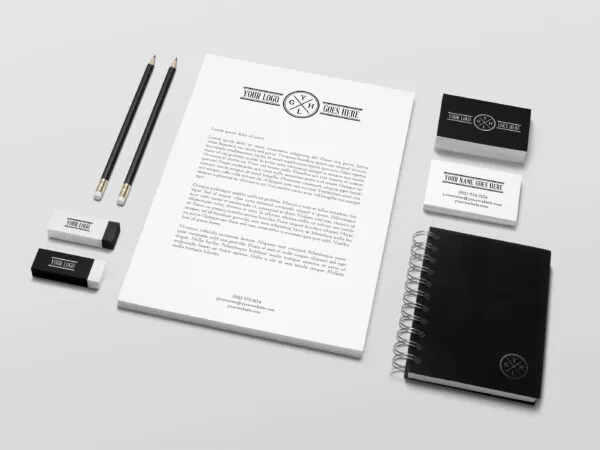 A Set of Stationery in Perspective Mockup 1