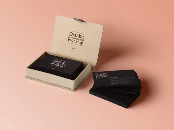 A Stack Of Business Cards Mockup Along With Cardboard Box 1