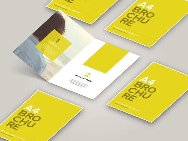 A Stack of Brochures Mockup in Yellow Color 1