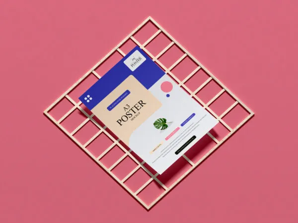 A3 Poster Placing Over Wooden Frame Mockup 1