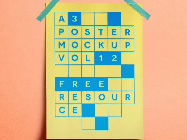 A3 Poster Stuck to Wall by Tape Mockup 1