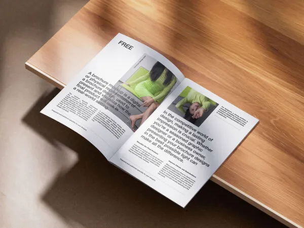 A4 Brochure on Wood Mockup 1
