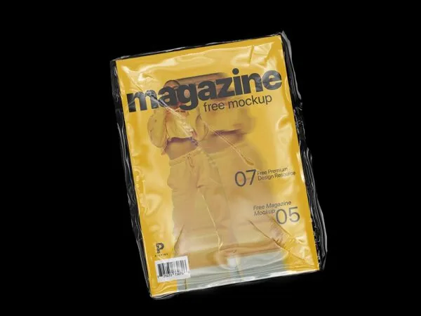 A4 Clear Glossy Plastic Wrapped Magazine Mockup 1