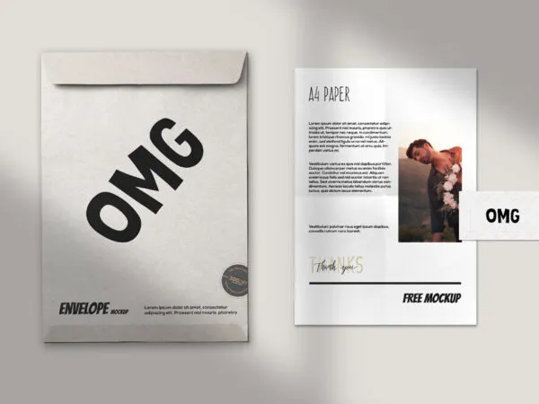 A4 Paper Flyer a Business Card and C4 Envelope Paper Mockup 1