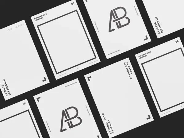 A4 Paper Set with Black Borders Mockup 1
