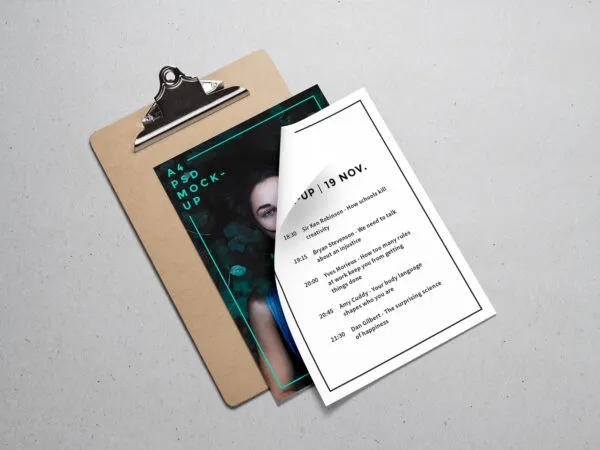 A4 Paper and Clipboard Displaying Stationery Mockup 1