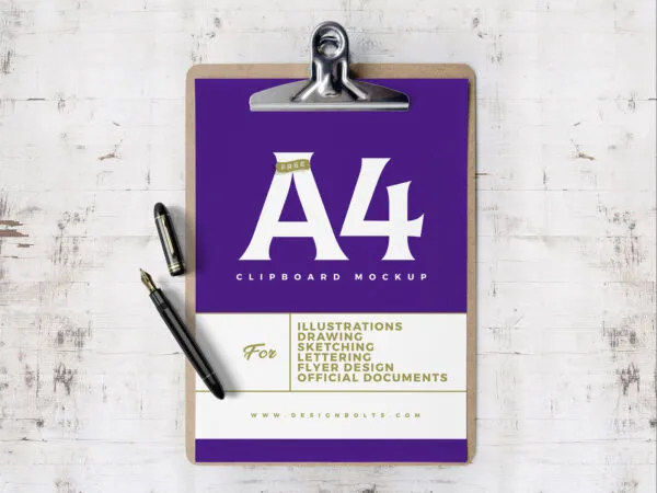 A4 Size Flyer and Clipboard Mockup with a Pen Aside 1