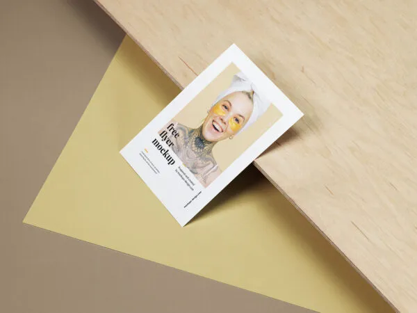 A6 Flyer on a Wooden Board Mockup 1