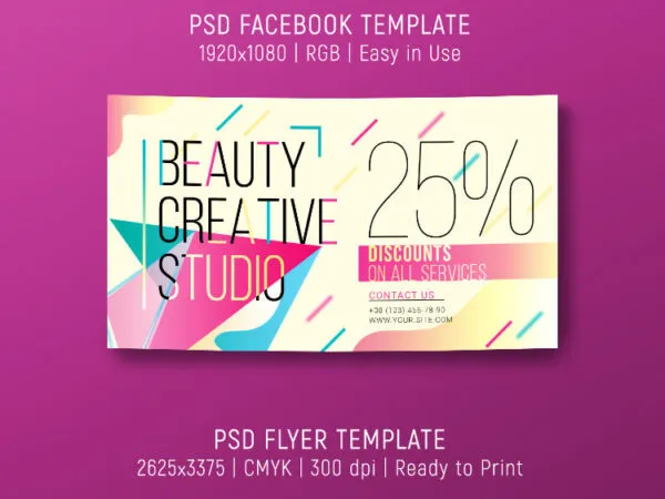 Abstract Beauty Salon Facebook Cover and Flyer Templates 1