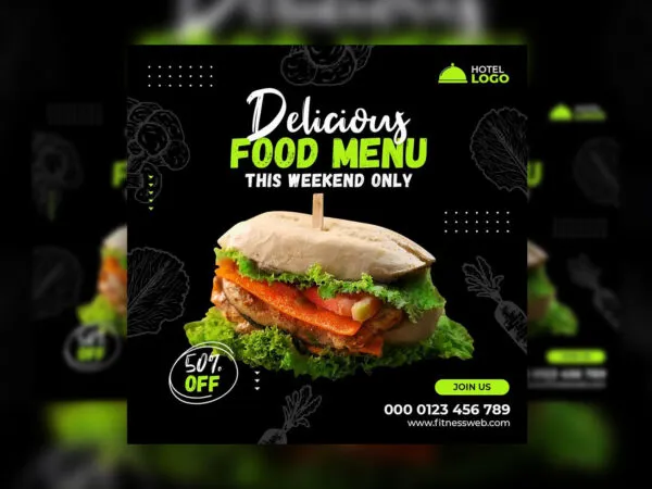 Abstract Black Fast Food Menu Flyer Instagram Post Template 1