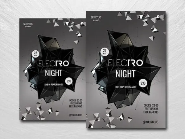 Abstract Black and Grey Electro Night Flyer Template 1