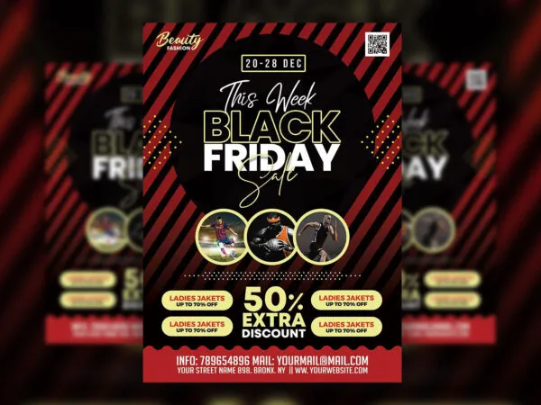 Abstract Black and Red Black Friday Sale Flyer Template 1