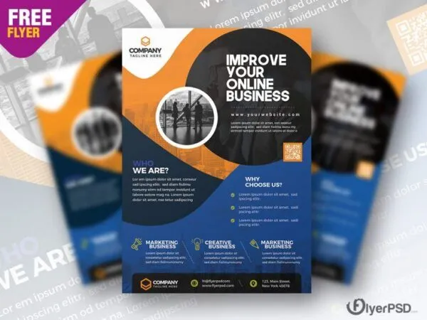 Abstract Blue Black and Orange Corporate Business Flyer 1