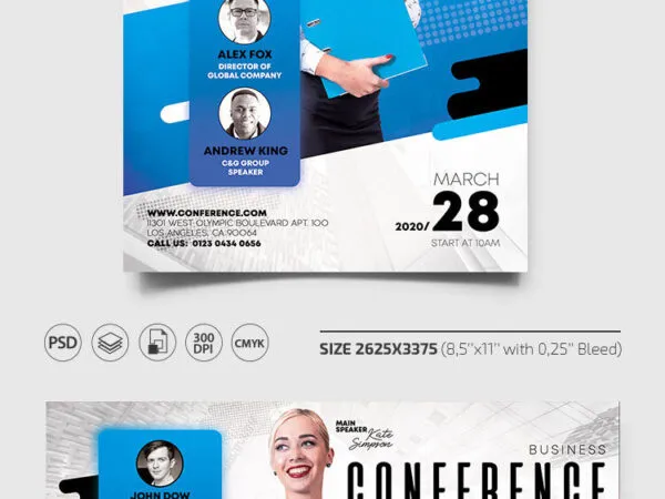 Abstract Blue and white Business Conference Flyer Template 1