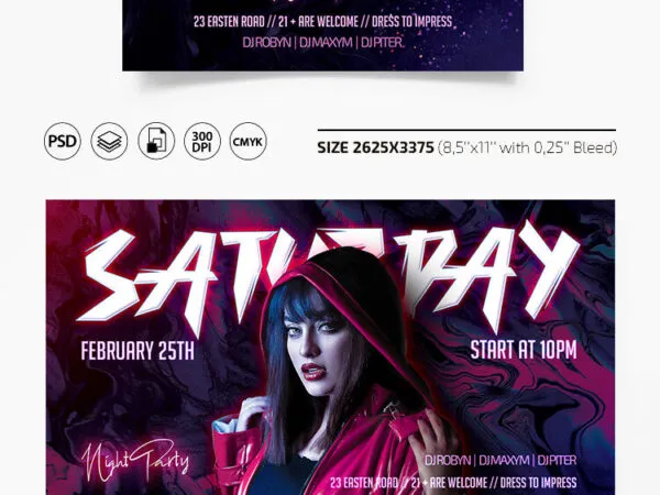 Abstract Color Pattern Night Club Party Flyer Template Plus Facebook Cover 1