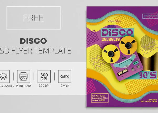 Abstract Illustrated Disco Party Flyer Template 1