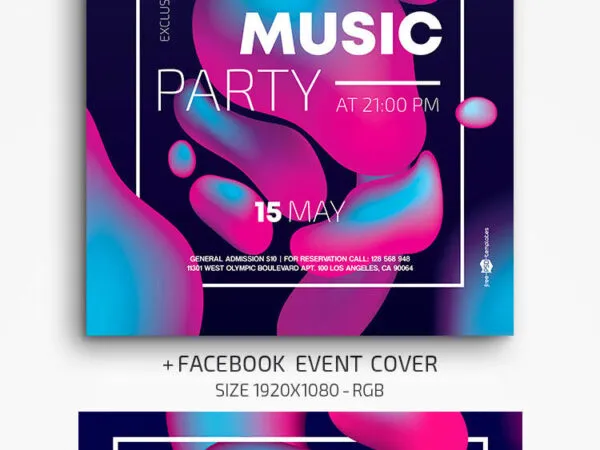Abstract Music Party Flyer and Facebook Cover Templates 1