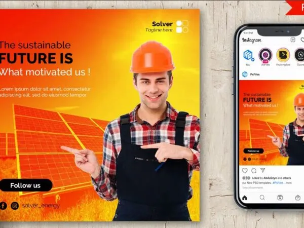 Abstract Orange Sustainable Energy Flyer Instagram Post Template 1